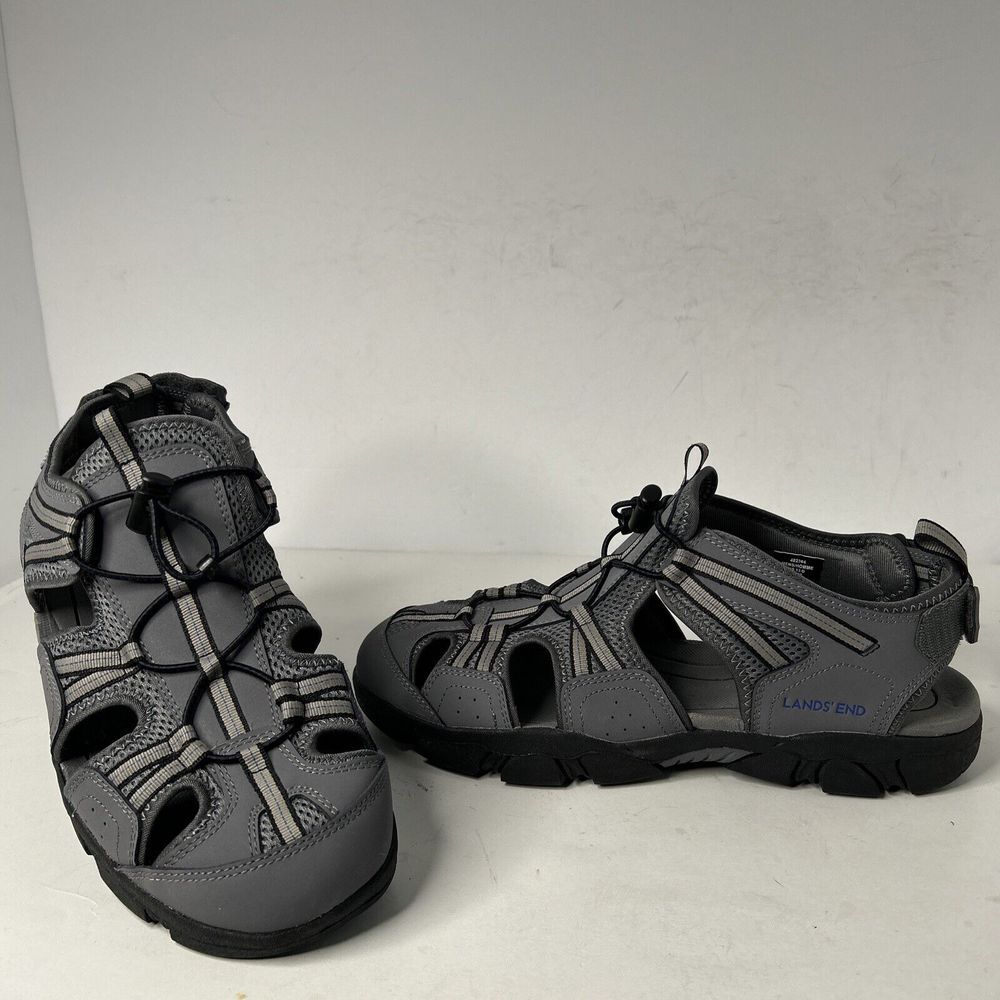 Lands End Mens Loca Water‎ Sports Sandals Gray BlackBungee Lace Up Leather 13D